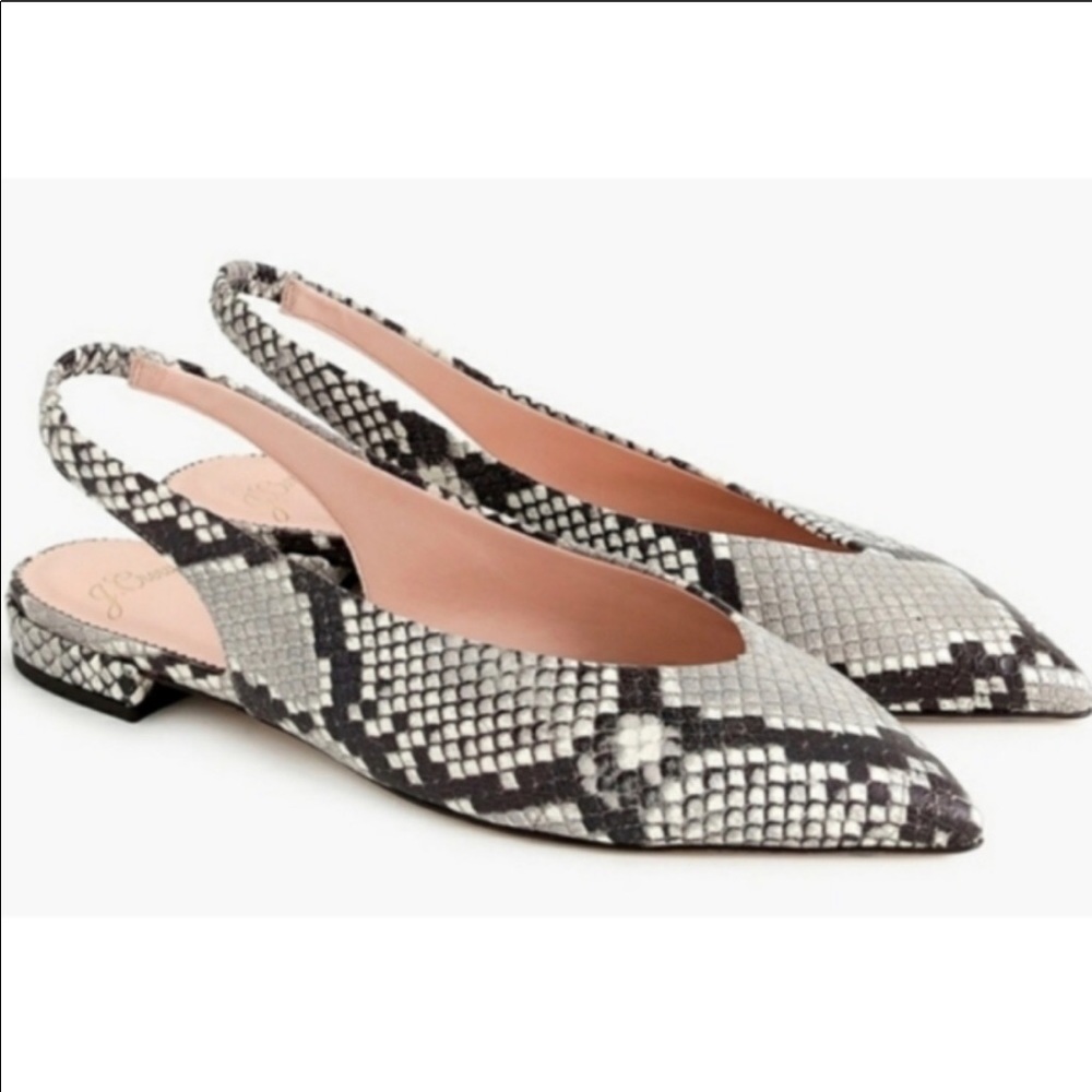 J Crew Pointy Sling Back Flats Snake Skin Size 8.5